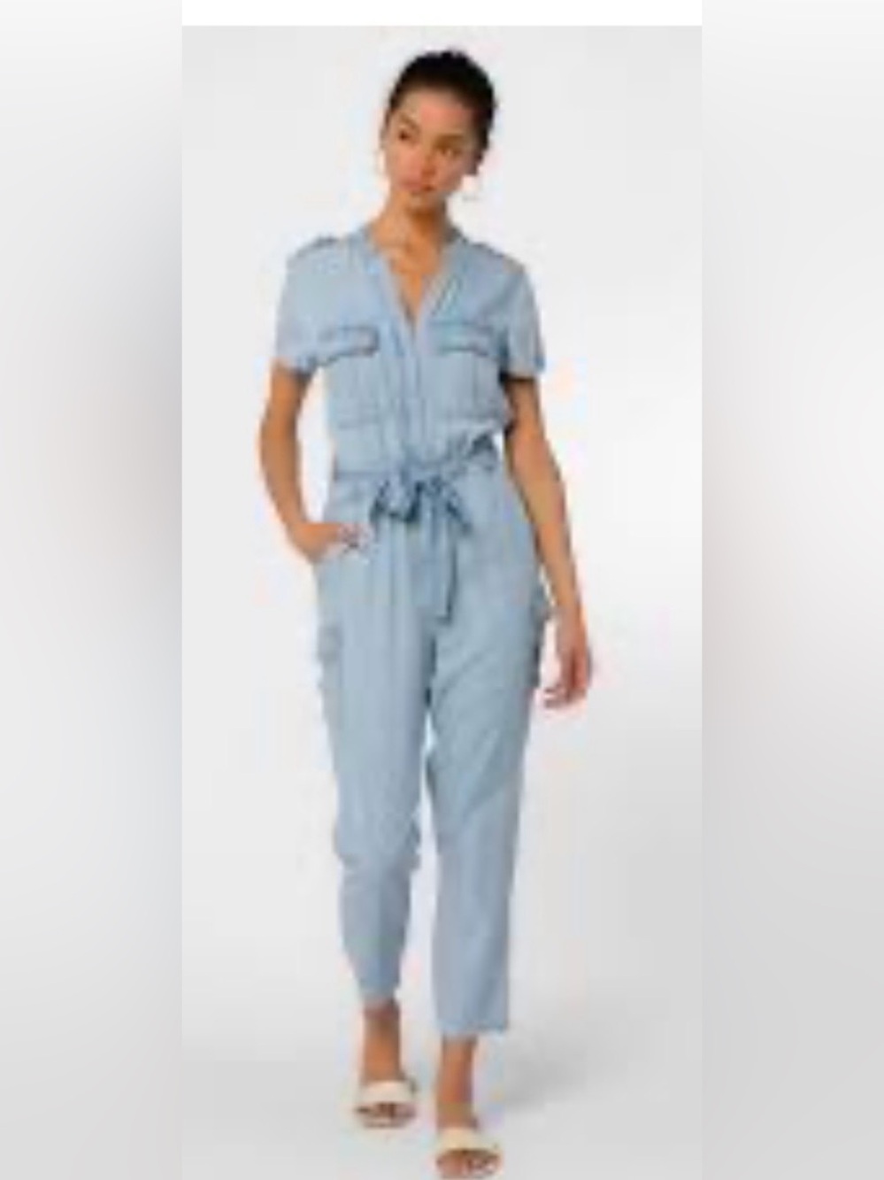 Velvet Heart Light Blue Short-Sleeve Utility Jumpsuit with Tie Waist Small New